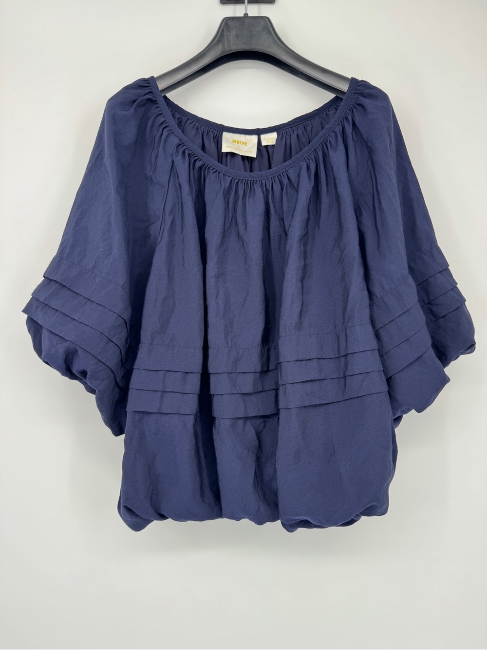 Anthropologie Navy Pintuck Puff-Sleeve Blouse - Picture 2 of 6